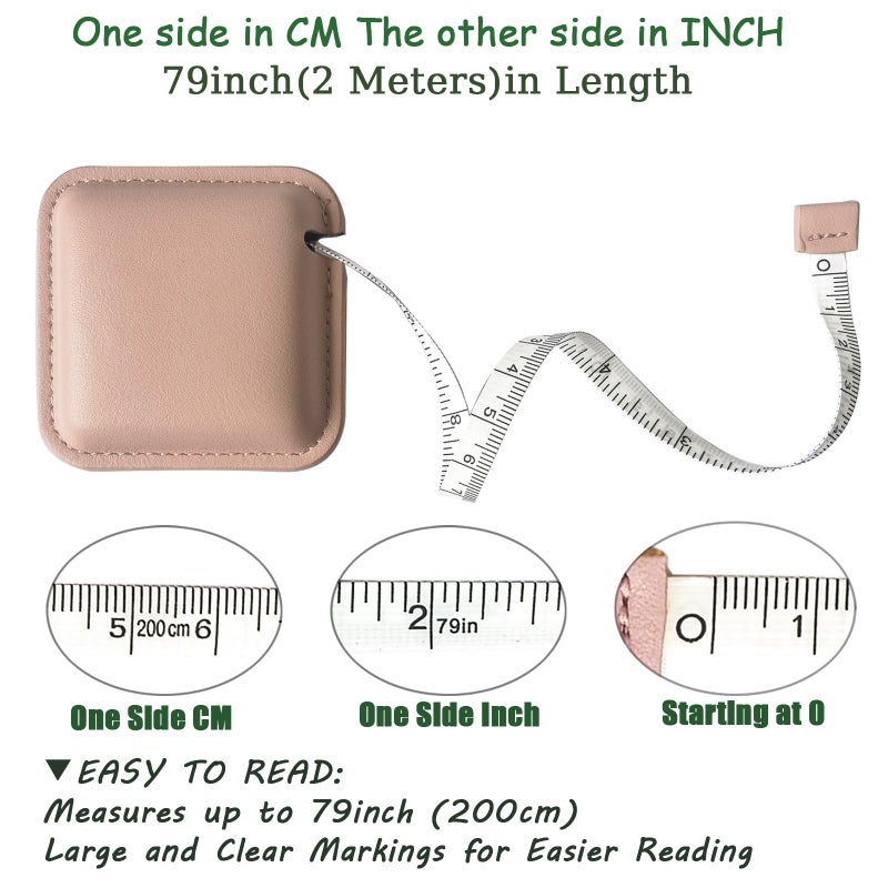 Z_جوده وثقه Tape Measure for Body Measuring Medical Body Cloth Tailor Craft Dieting Measuring Tape, 79 Inch/2 M Dual Sided Retractable Measuring Tape for Body Fabric Sewing Measurements Square(Pink) - Image 4
